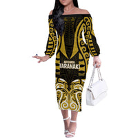 Custom Aotearoa Taranaki Family Matching Off The Shoulder Long Sleeve Dress and Hawaiian Shirt Maori Pattern New Zealand DT05 Mom's Dress Yellow - Polynesian Pride