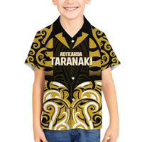 Custom Aotearoa Taranaki Family Matching Off The Shoulder Long Sleeve Dress and Hawaiian Shirt Maori Pattern New Zealand DT05 Son's Shirt Yellow - Polynesian Pride