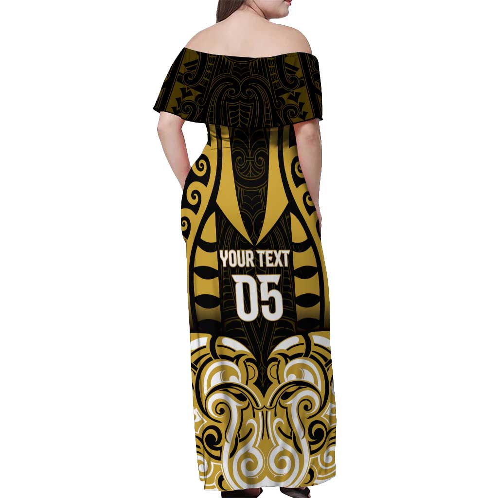 Custom Aotearoa Taranaki Off Shoulder Maxi Dress Maori Pattern New Zealand - Polynesian Pride