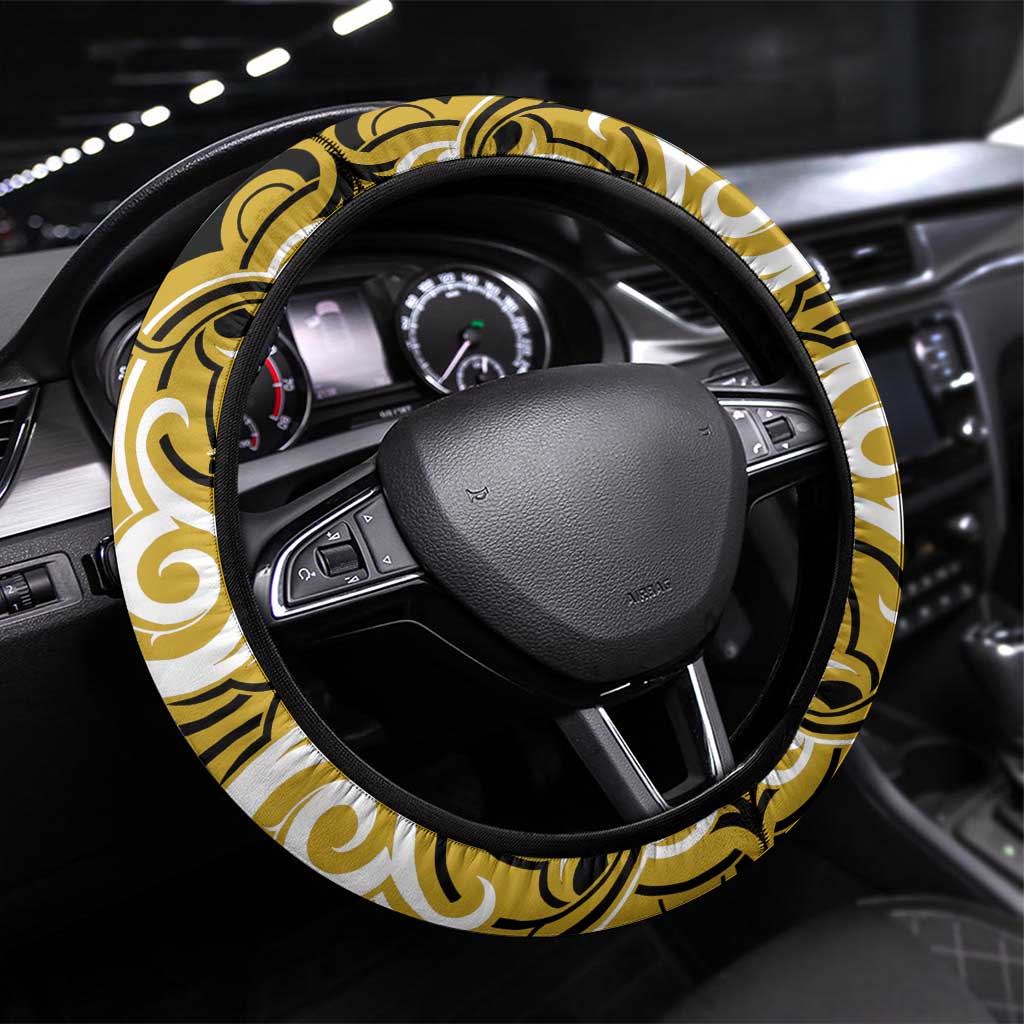 Aotearoa Taranaki Steering Wheel Cover Maori Pattern New Zealand DT05 Universal Fit Yellow - Polynesian Pride
