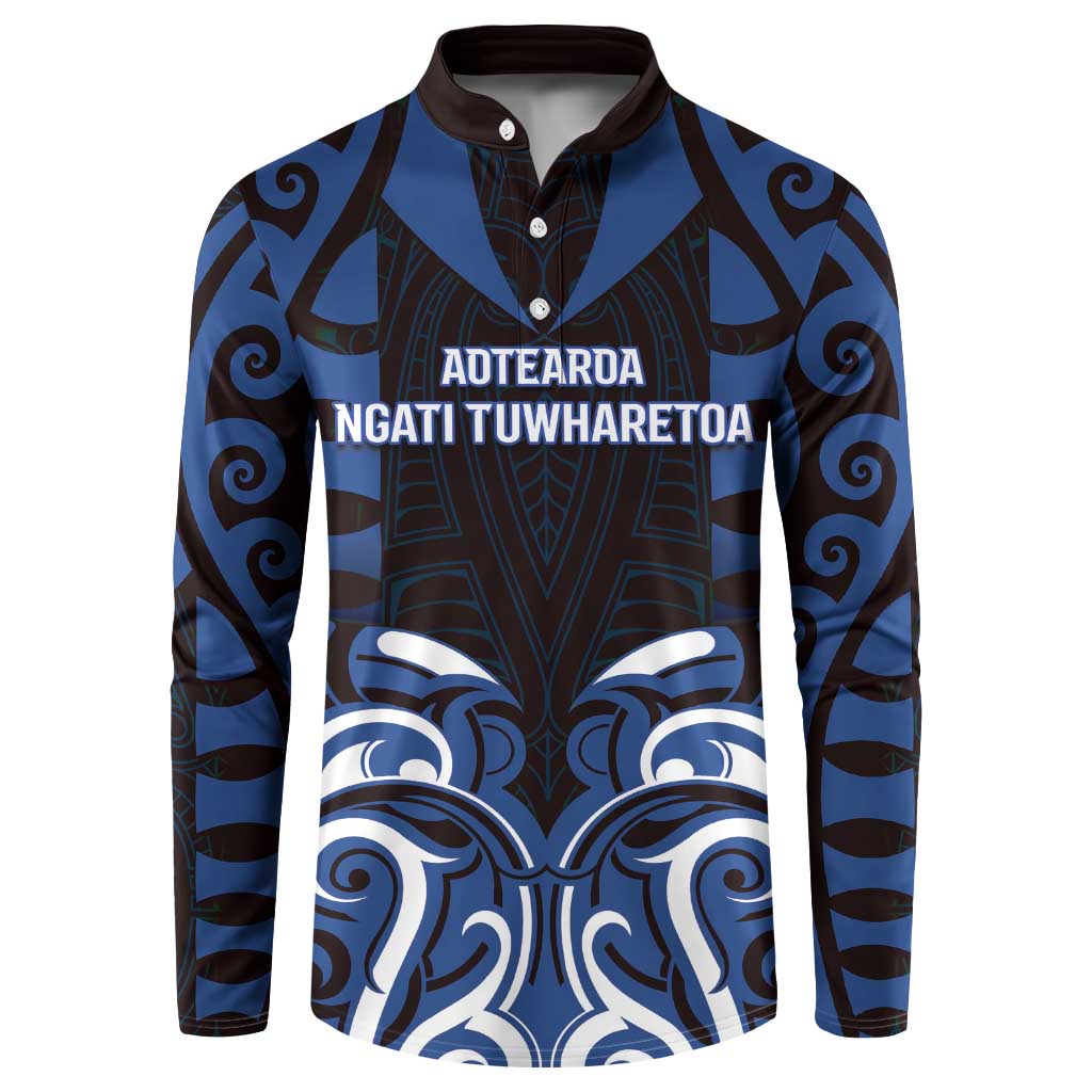 Custom Aotearoa Ngati Tuwharetoa Button Sweatshirt Maori Pattern New Zealand DT05 Navy - Polynesian Pride