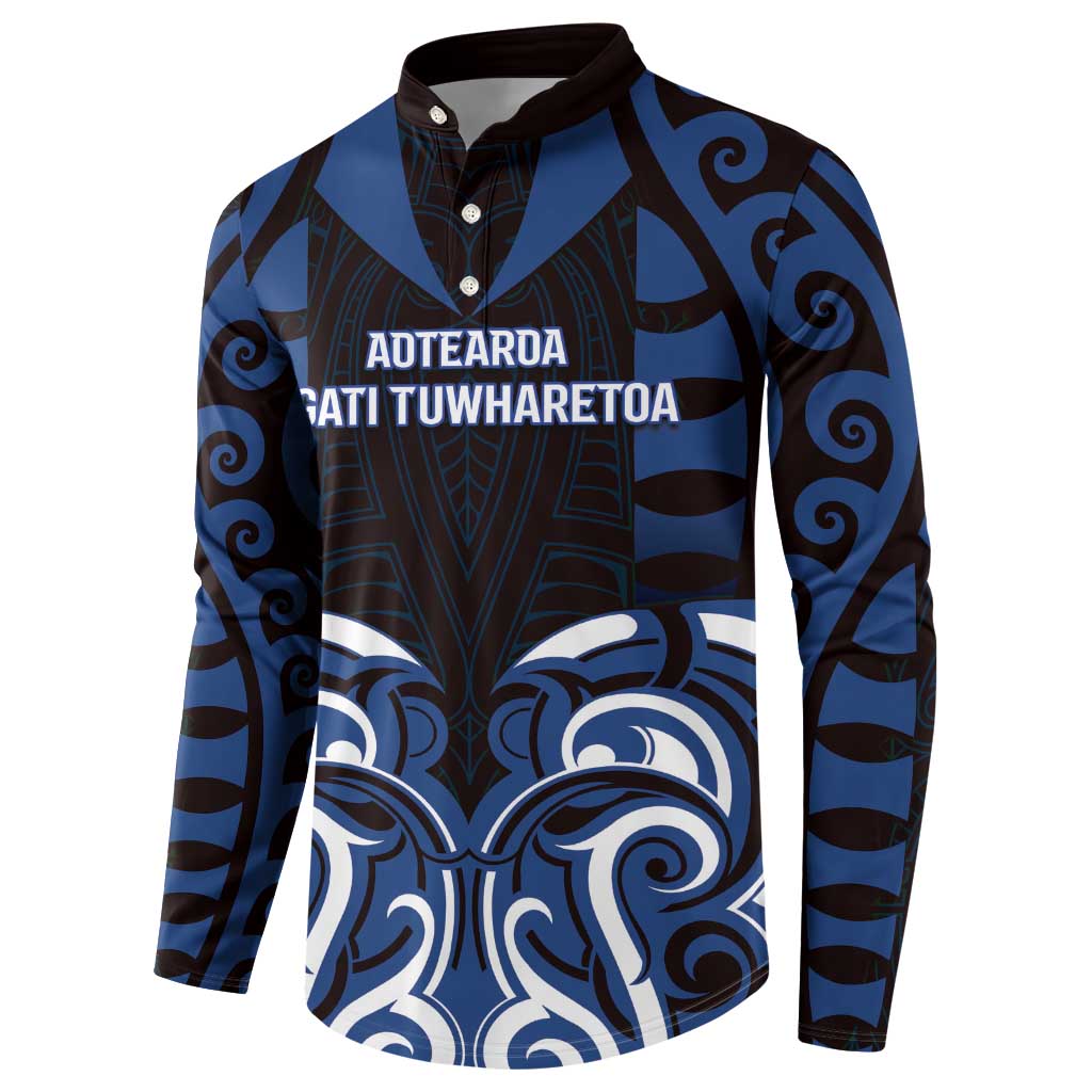 Custom Aotearoa Ngati Tuwharetoa Button Sweatshirt Maori Pattern New Zealand DT05 - Polynesian Pride