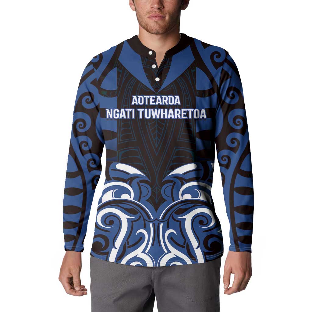 Custom Aotearoa Ngati Tuwharetoa Button Sweatshirt Maori Pattern New Zealand DT05 - Polynesian Pride