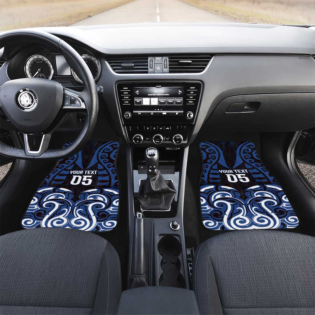 Aotearoa Ngati Tuwharetoa Car Mats Maori Pattern New Zealand DT05 Set 2pcs - Front Navy - Polynesian Pride
