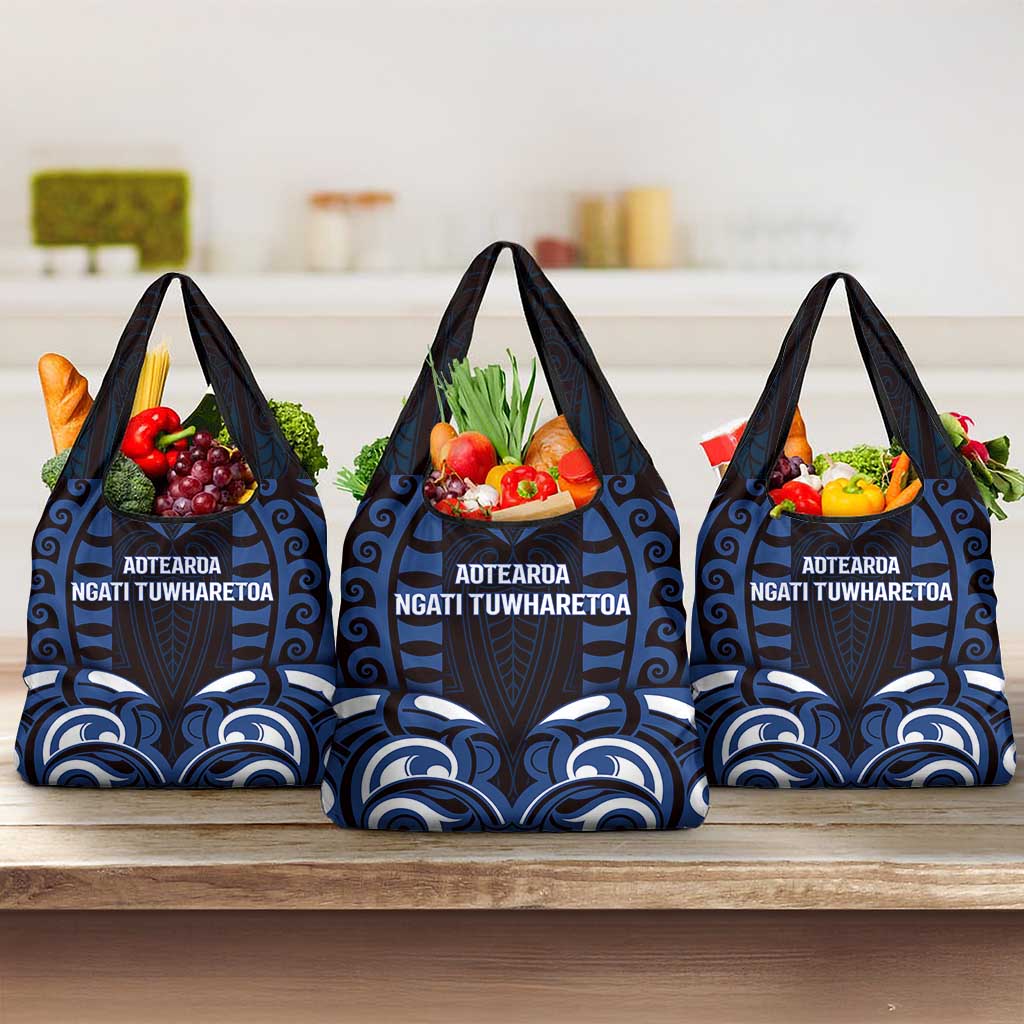 Aotearoa Ngati Tuwharetoa Grocery Bag Maori Pattern New Zealand DT05 3-pack One Size Navy - Polynesian Pride