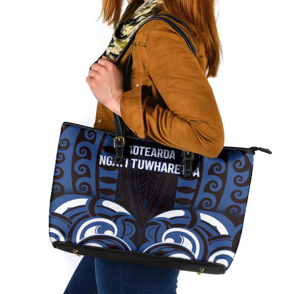Aotearoa Ngati Tuwharetoa Leather Tote Bag Maori Pattern New Zealand - Polynesian Pride