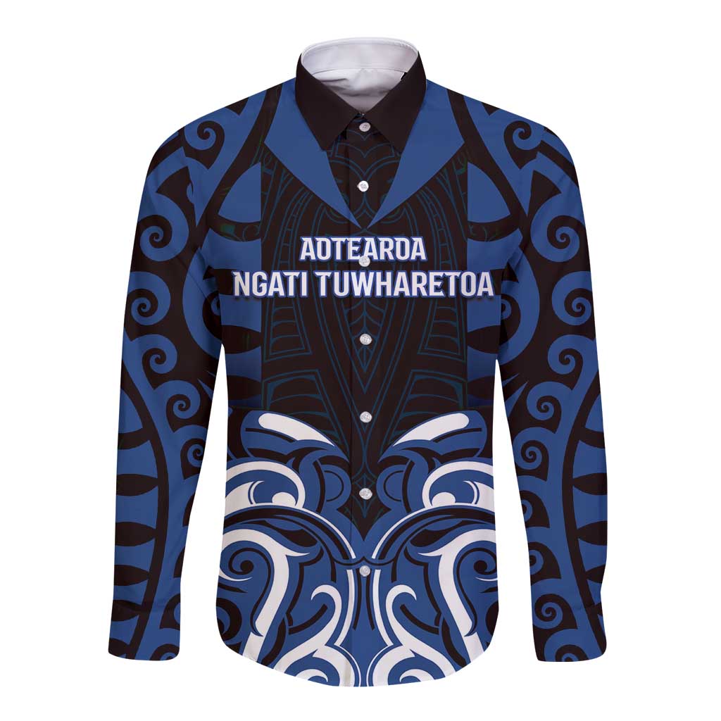 Custom Aotearoa Ngati Tuwharetoa Long Sleeve Button Shirt Maori Pattern New Zealand DT05 Unisex Navy - Polynesian Pride