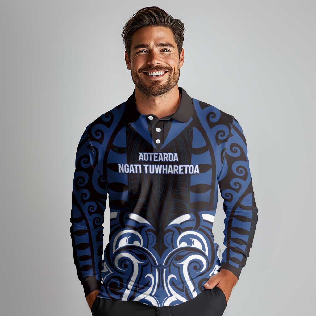 Custom Aotearoa Ngati Tuwharetoa Long Sleeve Polo Shirt Maori Pattern New Zealand - Polynesian Pride