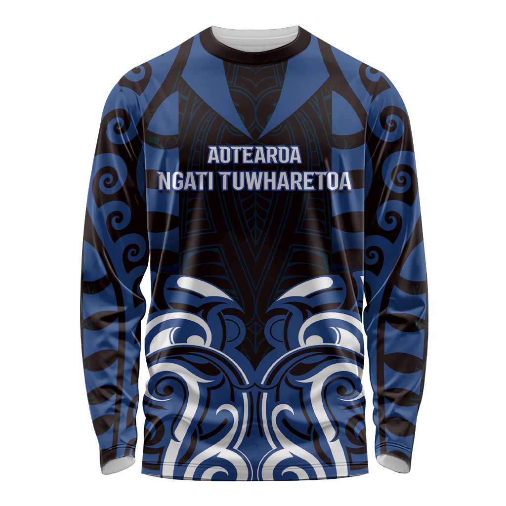 Custom Aotearoa Ngati Tuwharetoa Long Sleeve Shirt Maori Pattern New Zealand DT05 Unisex Navy - Polynesian Pride