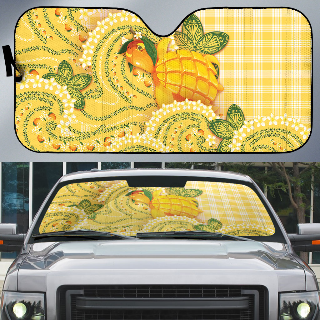 Hawaii Palaka Auto Sun Shade Cute Ripe Mango Turtle On The Waves
