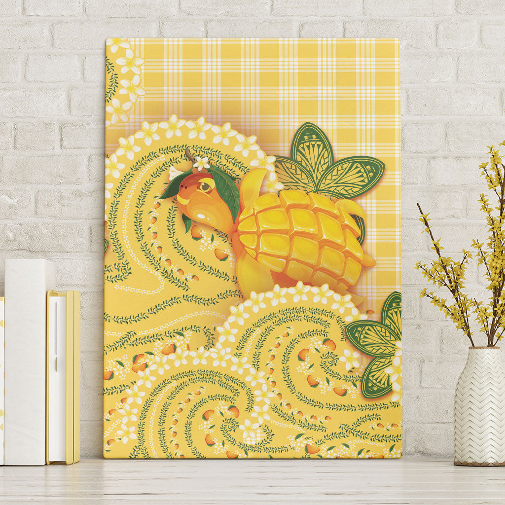 Hawaii Palaka Canvas Wall Art Cute Ripe Mango Turtle On The Waves