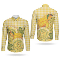 Hawaii Palaka Couples Matching Long Sleeve Bodycon Dress and Long Sleeve Button Shirt Cute Ripe Mango Turtle On The Waves DT05 - Polynesian Pride
