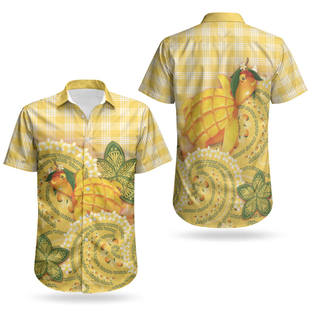 Hawaii Palaka Couples Matching Off Shoulder Maxi Dress and Hawaiian Shirt Cute Ripe Mango Turtle On The Waves DT05 - Polynesian Pride