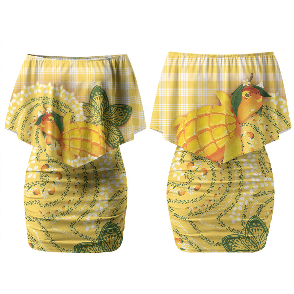 Hawaii Palaka Couples Matching Off Shoulder Short Dress and Hawaiian Shirt Cute Ripe Mango Turtle On The Waves DT05 - Polynesian Pride