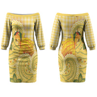 Hawaii Palaka Couples Matching Off The Shoulder Long Sleeve Dress and Hawaiian Shirt Cute Ripe Mango Turtle On The Waves DT05 - Polynesian Pride