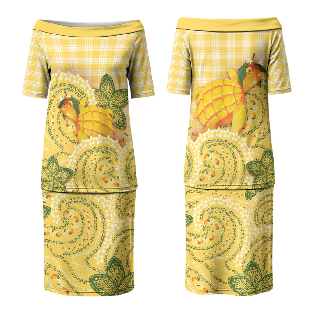 Hawaii Palaka Couples Matching Puletasi and Hawaiian Shirt Cute Ripe Mango Turtle On The Waves