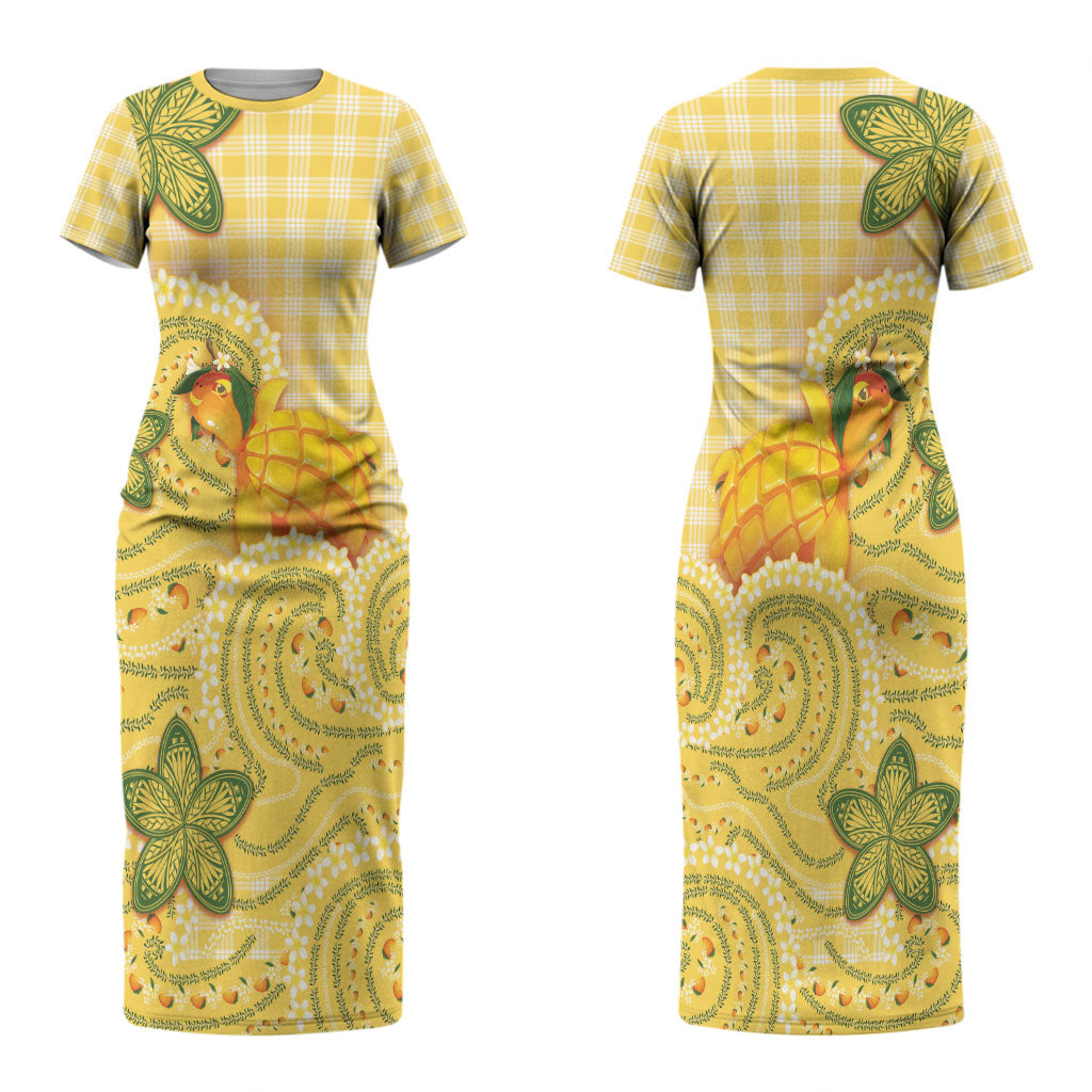 Hawaii Palaka Couples Matching Short Sleeve Bodycon Dress and Hawaiian Shirt Cute Ripe Mango Turtle On The Waves DT05 - Polynesian Pride