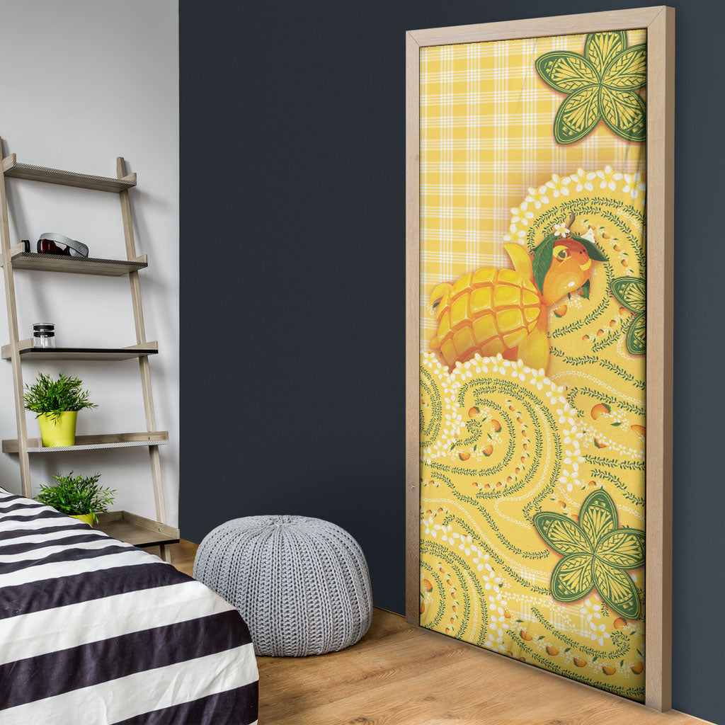 Hawaii Palaka Door Cover Cute Ripe Mango Turtle On The Waves