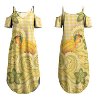 Hawaii Palaka Family Matching Summer Maxi Dress and Hawaiian Shirt Cute Ripe Mango Turtle On The Waves DT05 Mom's Dress Yellow - Polynesian Pride