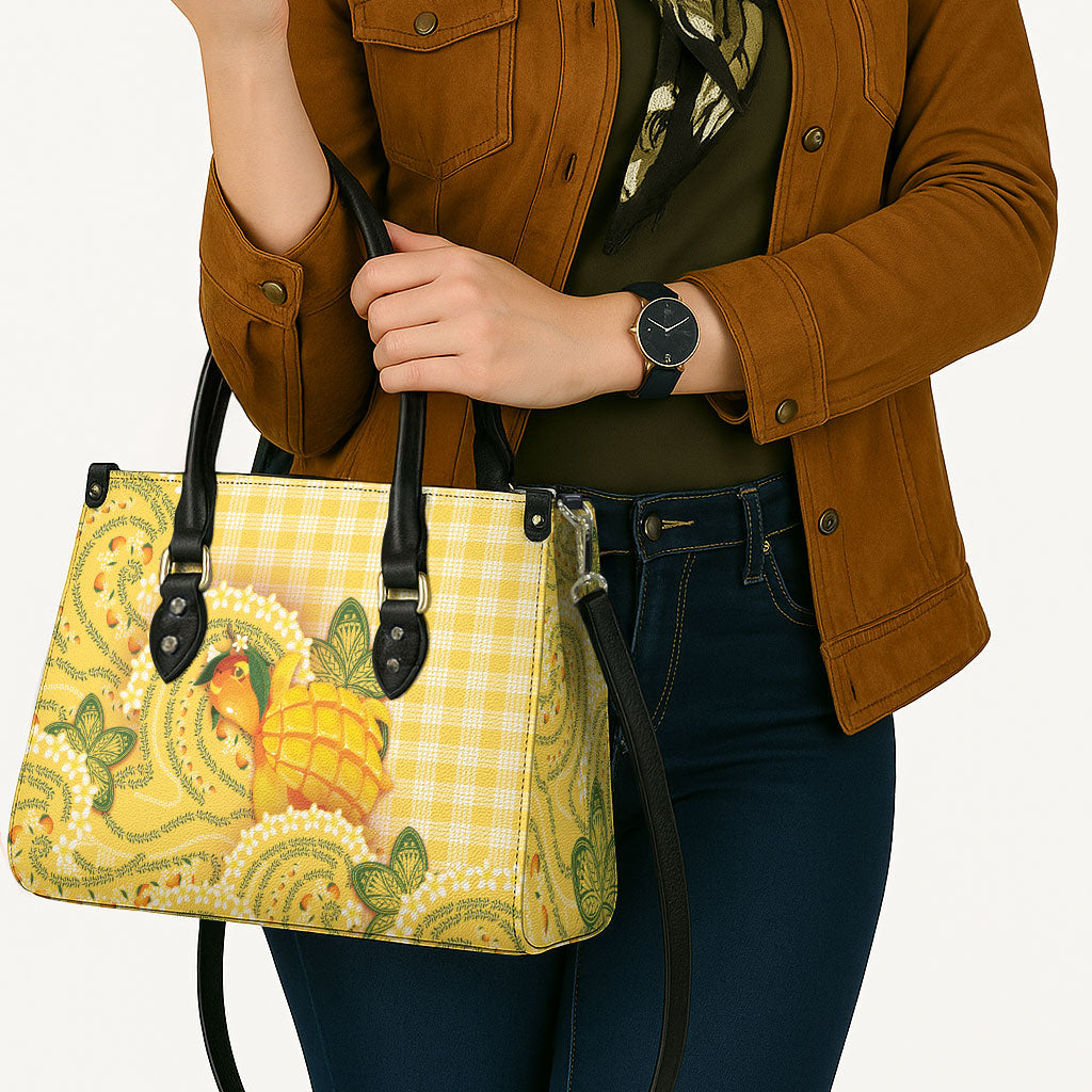 Hawaii Palaka Leather Bag Cute Ripe Mango Turtle On The Waves