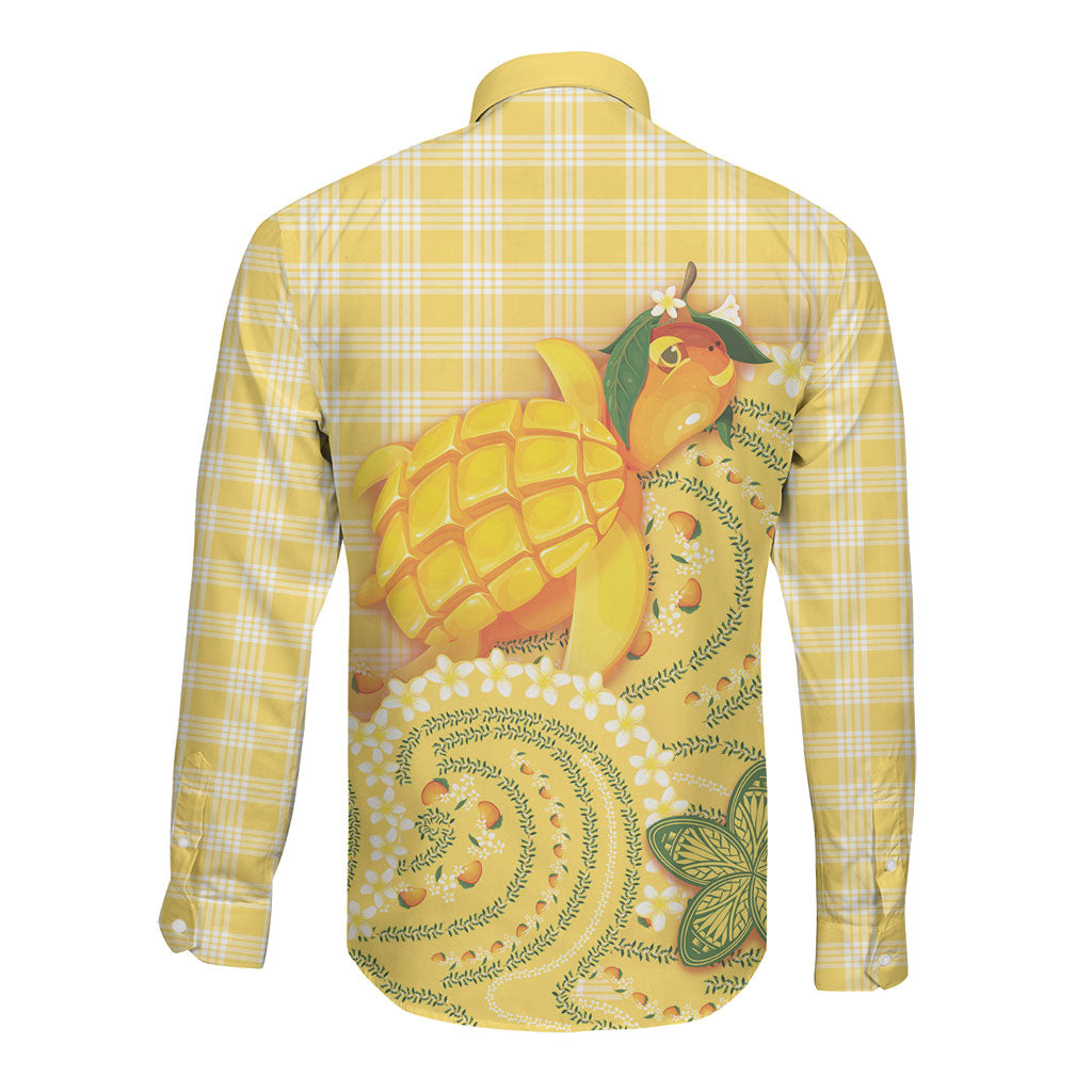 Hawaii Palaka Long Sleeve Button Shirt Cute Ripe Mango Turtle On The Waves