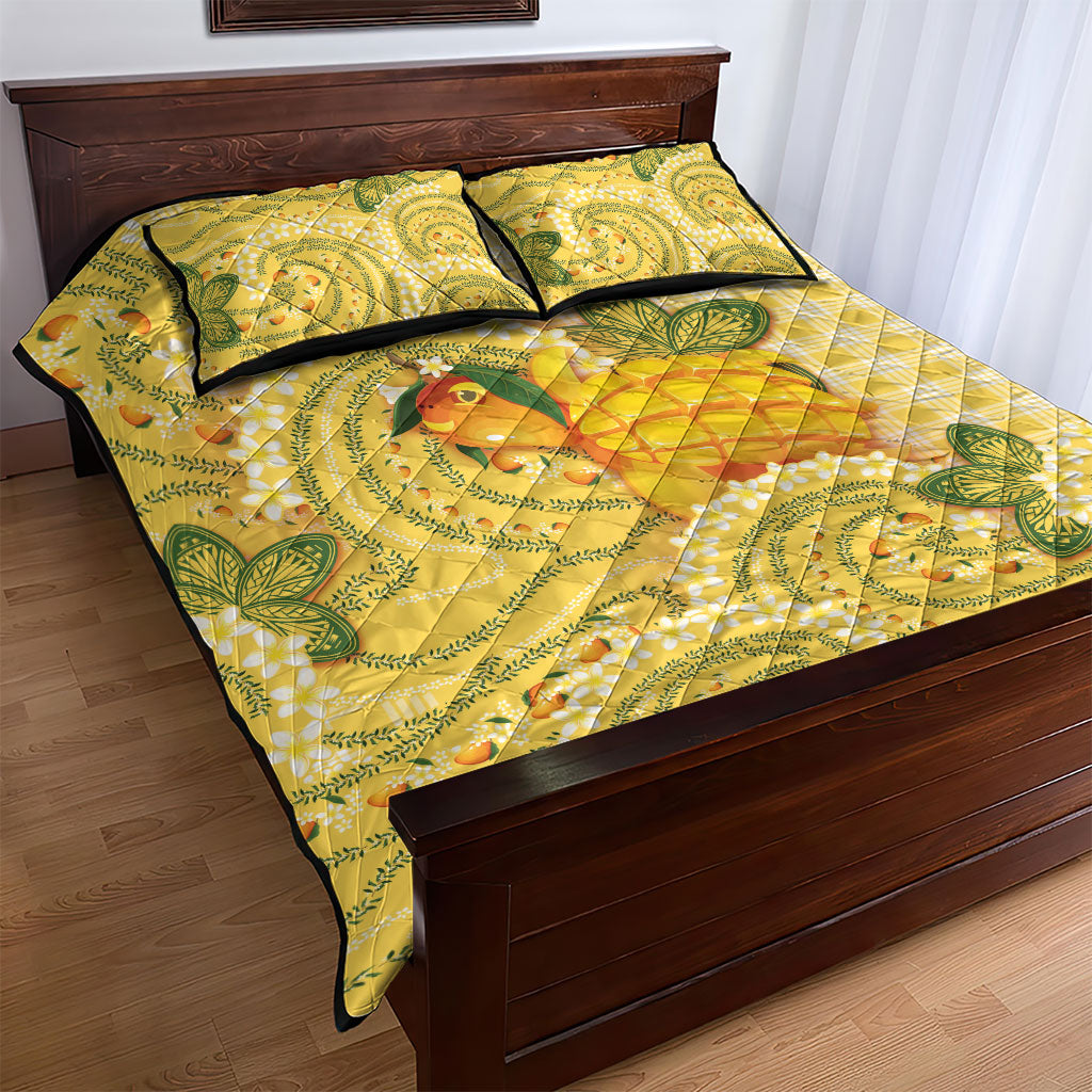 Hawaii Palaka Quilt Bed Set Cute Ripe Mango Turtle On The Waves DT05 - Polynesian Pride