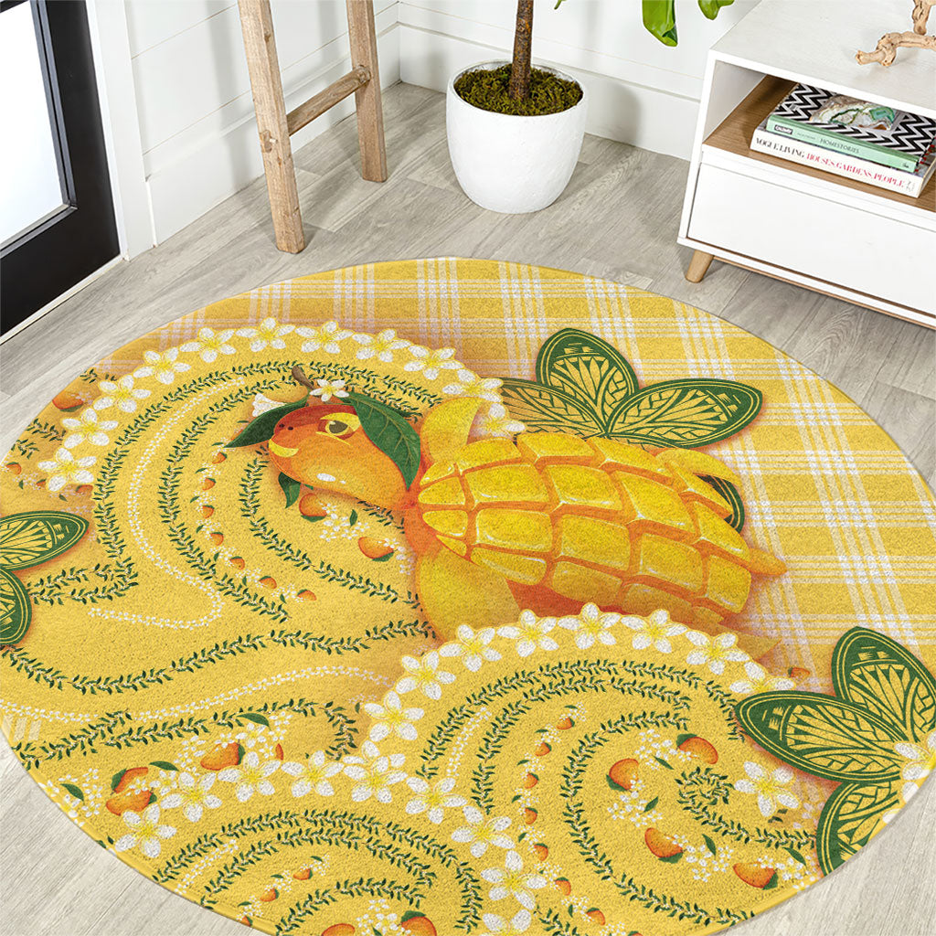 Hawaii Palaka Round Carpet Cute Ripe Mango Turtle On The Waves