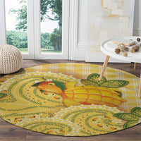 Hawaii Palaka Round Carpet Cute Ripe Mango Turtle On The Waves