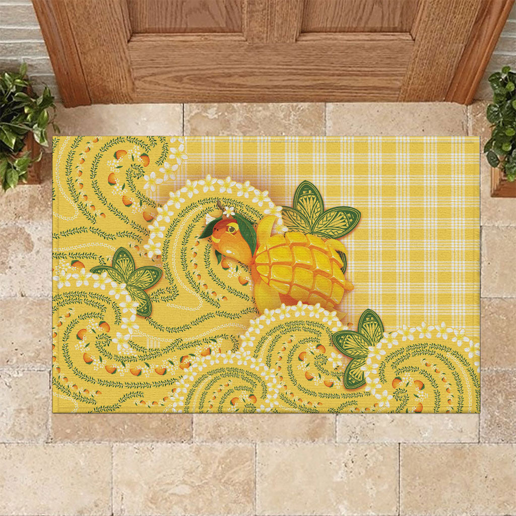 Hawaii Palaka Rubber Doormat Cute Ripe Mango Turtle On The Waves