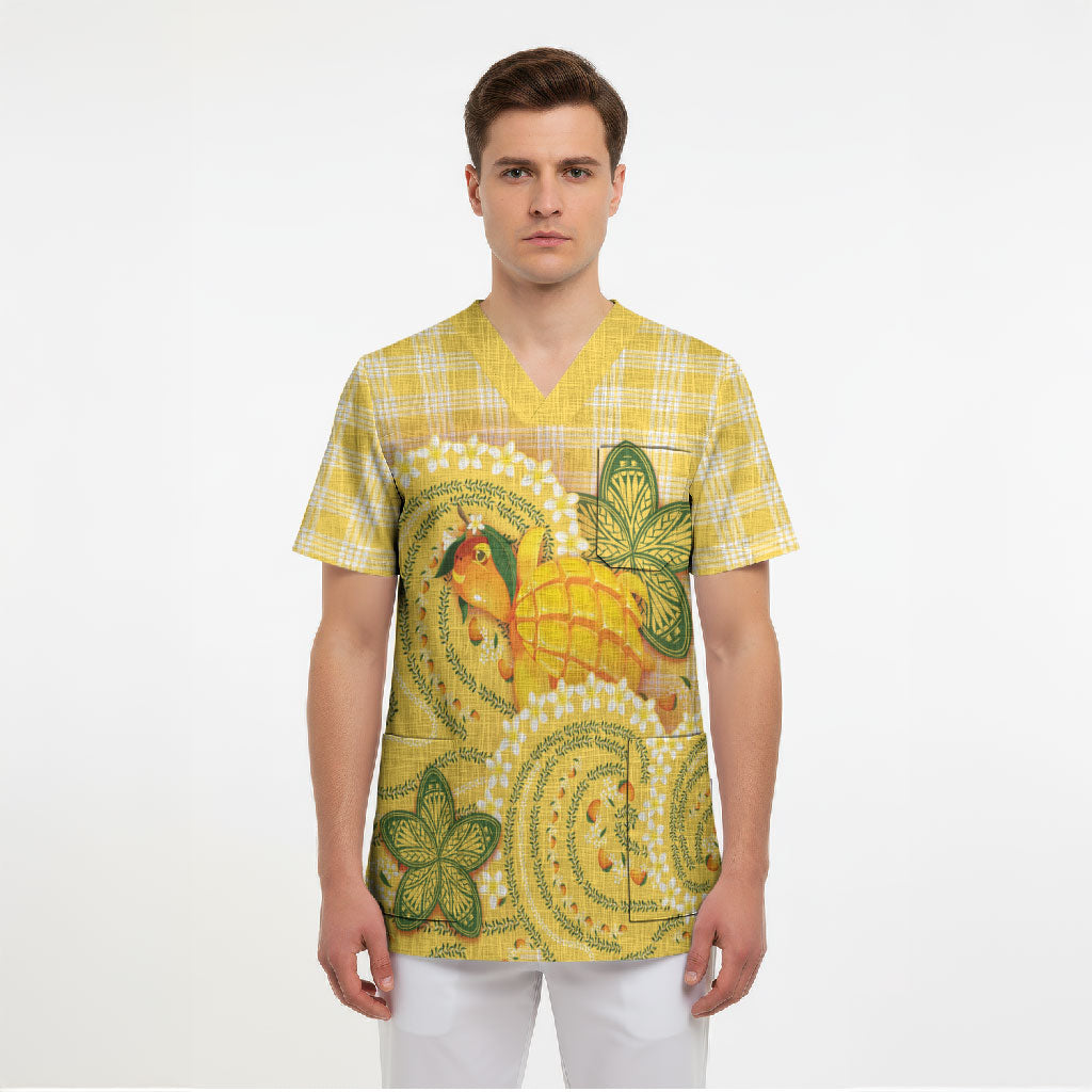Hawaii Palaka Scrub Top Cute Ripe Mango Turtle On The Waves
