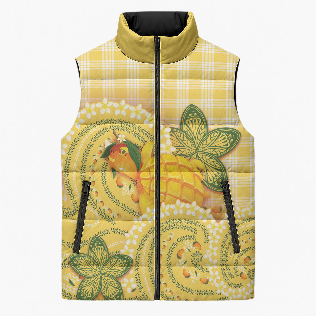 Hawaii Palaka Sleeveless Puffer Jacket Cute Ripe Mango Turtle On The Waves