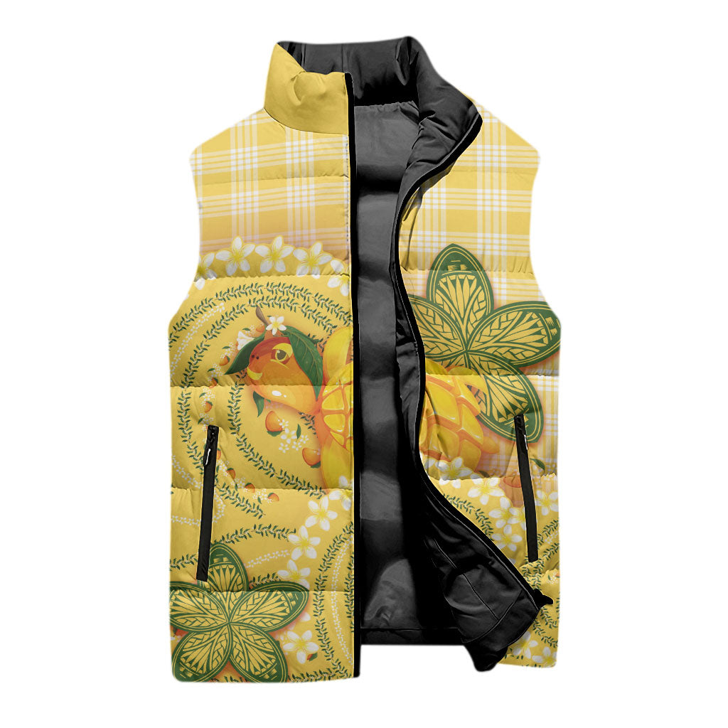 Hawaii Palaka Sleeveless Puffer Jacket Cute Ripe Mango Turtle On The Waves