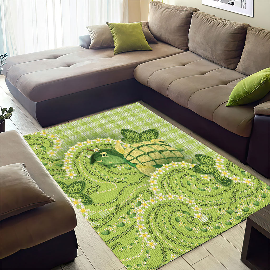Hawaii Palaka Area Rug Cute Green Mango Turtle On The Waves