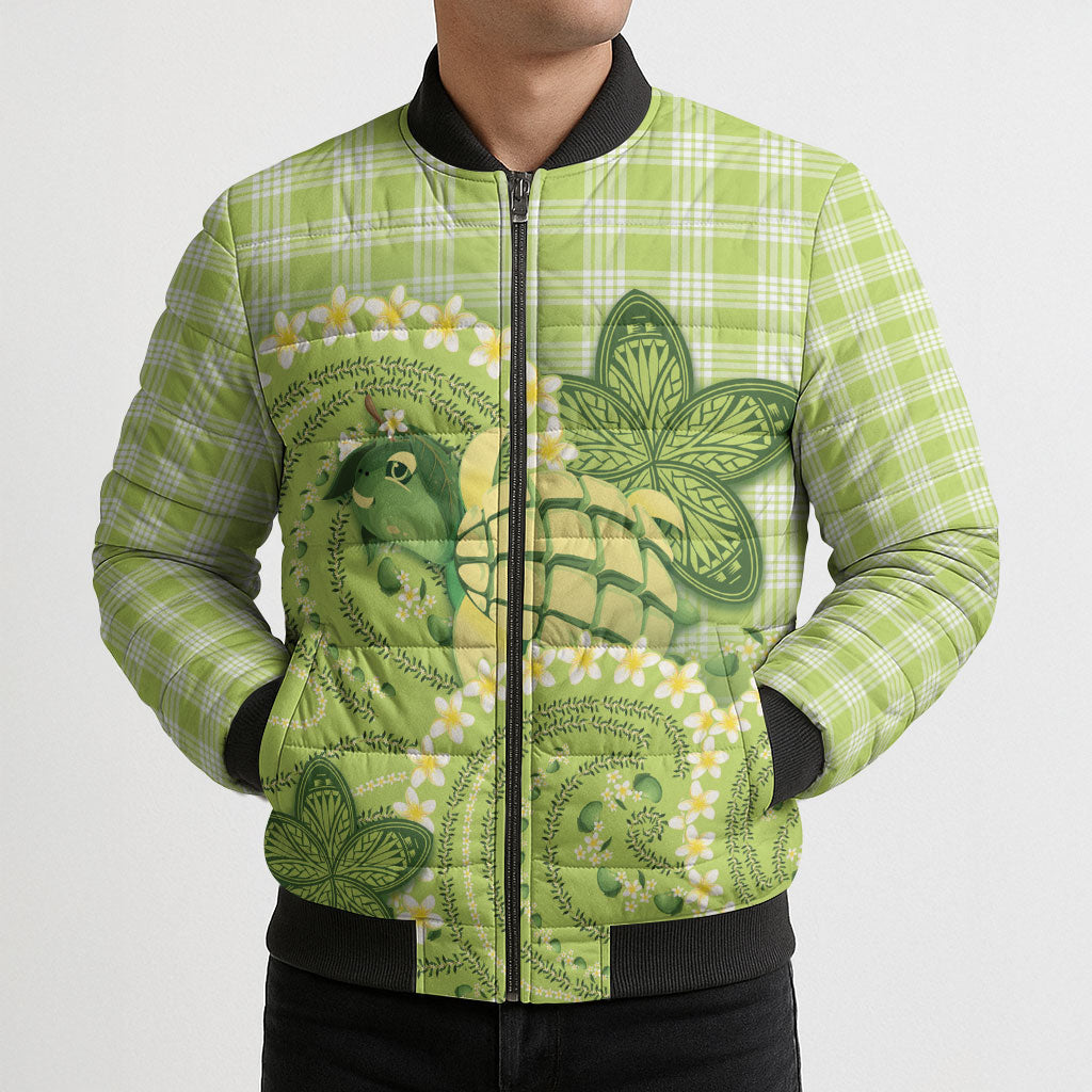 Hawaii Palaka Bomber Puffer Jacket Cute Green Mango Turtle On The Waves