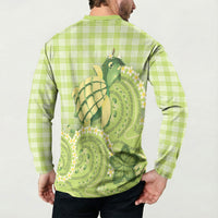 Hawaii Palaka Button Sweatshirt Cute Green Mango Turtle On The Waves