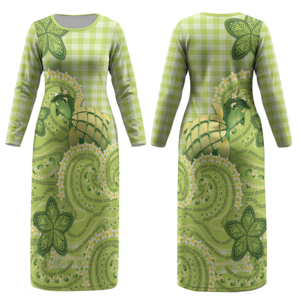 Hawaii Palaka Couples Matching Long Sleeve Bodycon Dress and Hawaiian Shirt Cute Green Mango Turtle On The Waves DT05 - Polynesian Pride