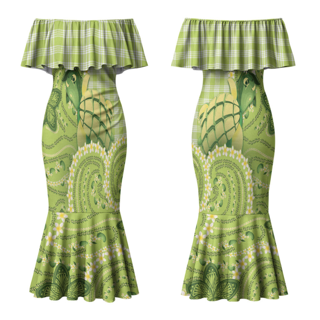 Hawaii Palaka Couples Matching Mermaid Dress and Hawaiian Shirt Cute Green Mango Turtle On The Waves DT05 - Polynesian Pride