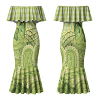 Hawaii Palaka Couples Matching Mermaid Dress and Hawaiian Shirt Cute Green Mango Turtle On The Waves DT05 - Polynesian Pride