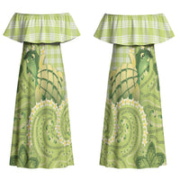Hawaii Palaka Couples Matching Off Shoulder Maxi Dress and Hawaiian Shirt Cute Green Mango Turtle On The Waves DT05 - Polynesian Pride