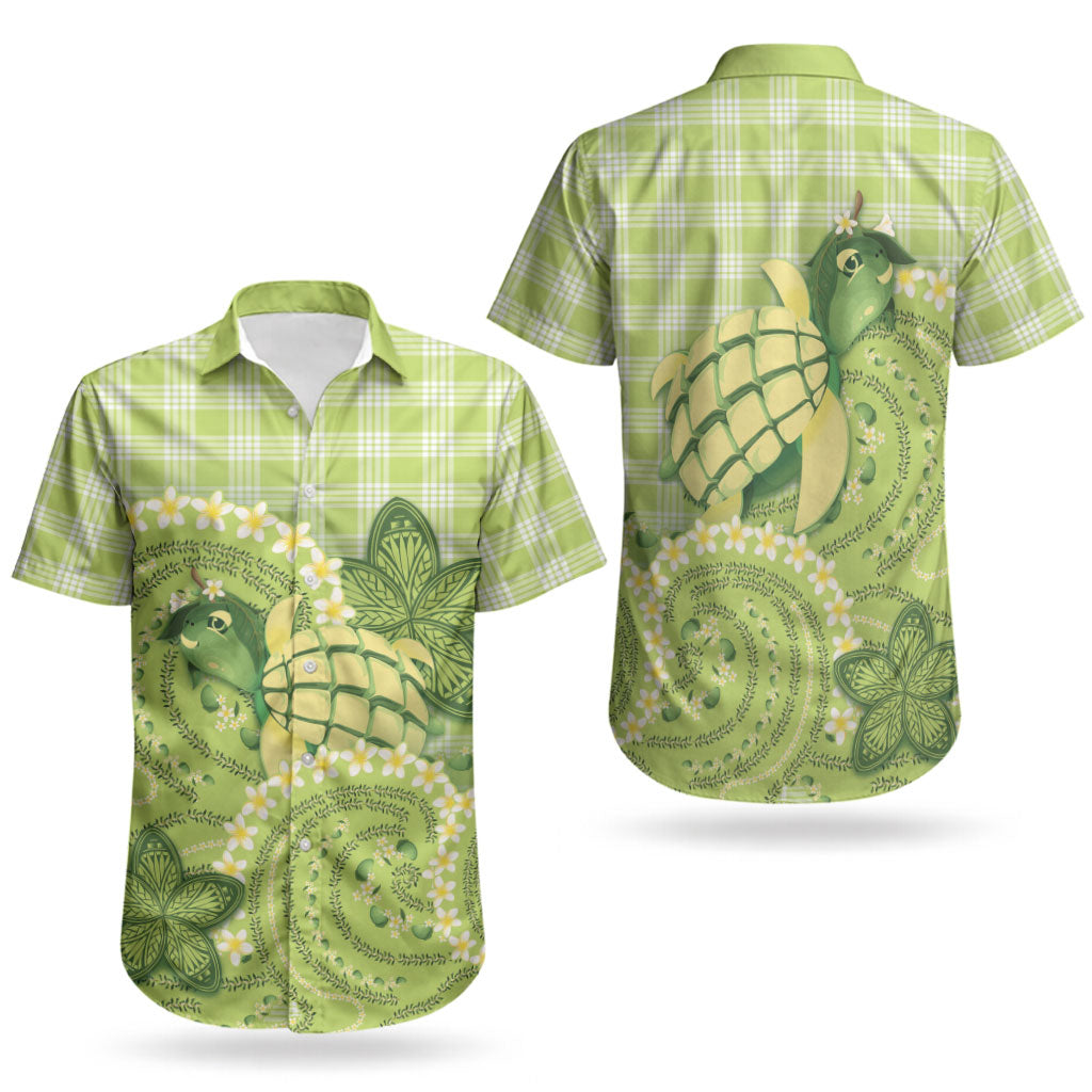 Hawaii Palaka Couples Matching Short Sleeve Bodycon Dress and Hawaiian Shirt Cute Green Mango Turtle On The Waves DT05 - Polynesian Pride