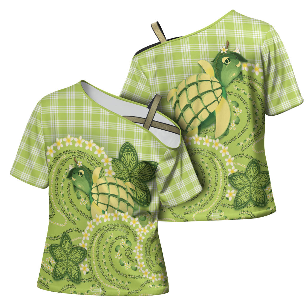 Hawaii Palaka Cross Shoulder Shirt Cute Green Mango Turtle On The Waves