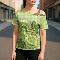 Hawaii Palaka Cross Shoulder Shirt Cute Green Mango Turtle On The Waves