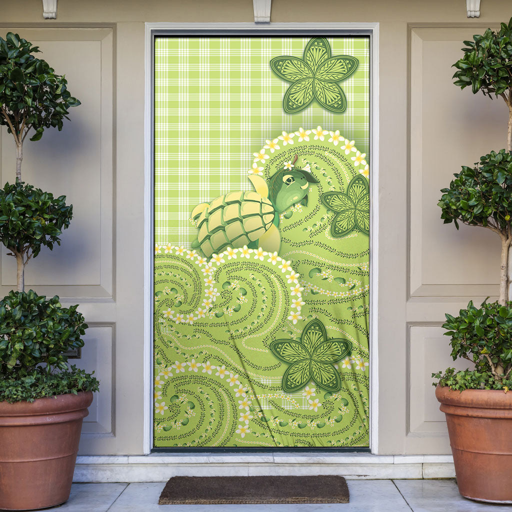 Hawaii Palaka Door Cover Cute Green Mango Turtle On The Waves