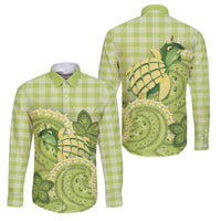 Hawaii Palaka Family Matching Off Shoulder Short Dress and Hawaiian Shirt Cute Green Mango Turtle On The Waves DT05 Dad's Shirt - Long Sleeve Green - Polynesian Pride