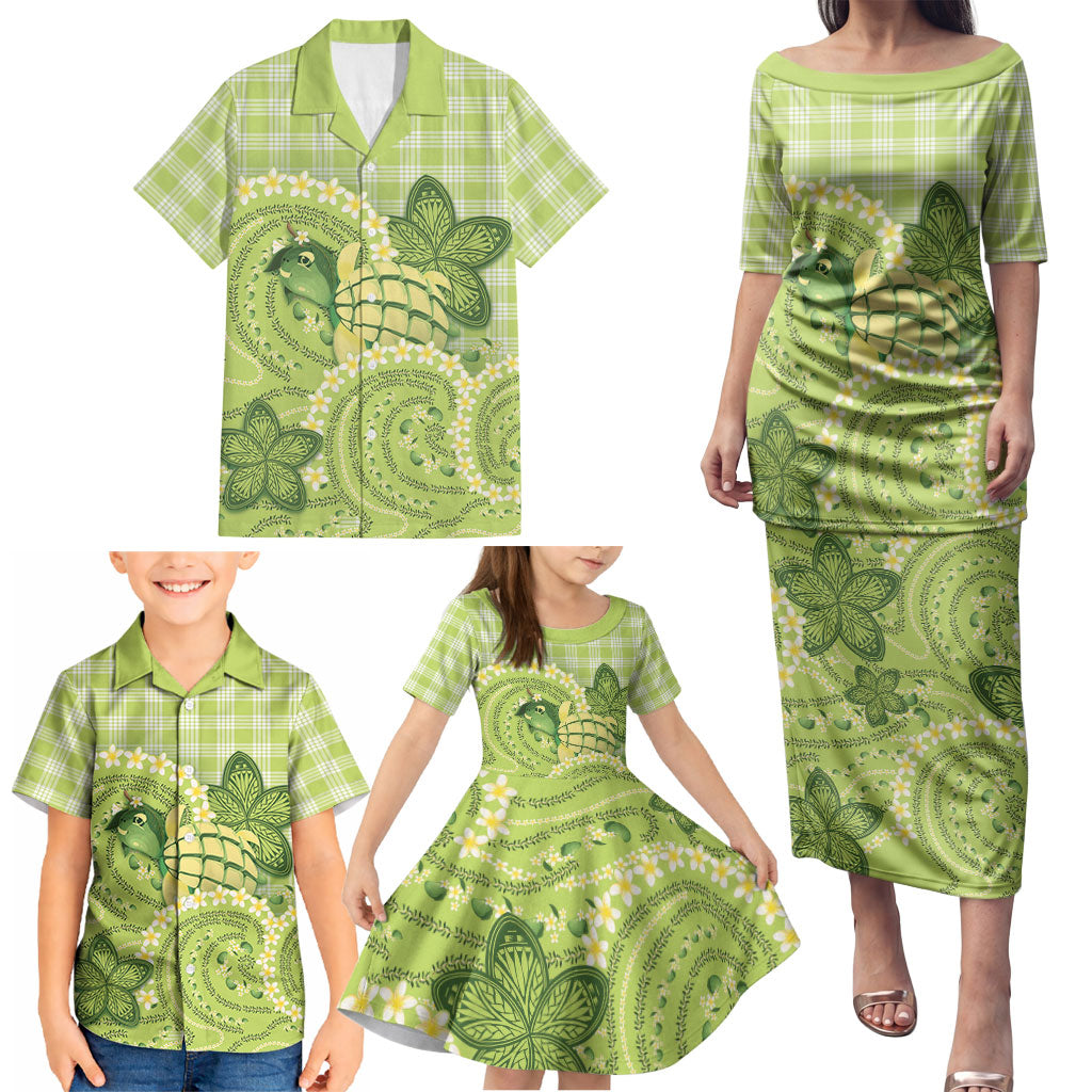 Hawaii Palaka Family Matching Puletasi and Hawaiian Shirt Cute Green Mango Turtle On The Waves DT05 - Polynesian Pride