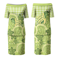 Hawaii Palaka Family Matching Puletasi and Hawaiian Shirt Cute Green Mango Turtle On The Waves DT05 Mom's Dress Green - Polynesian Pride