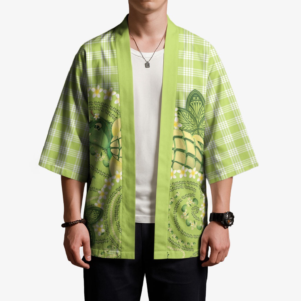Hawaii Palaka Kimono Cute Green Mango Turtle On The Waves