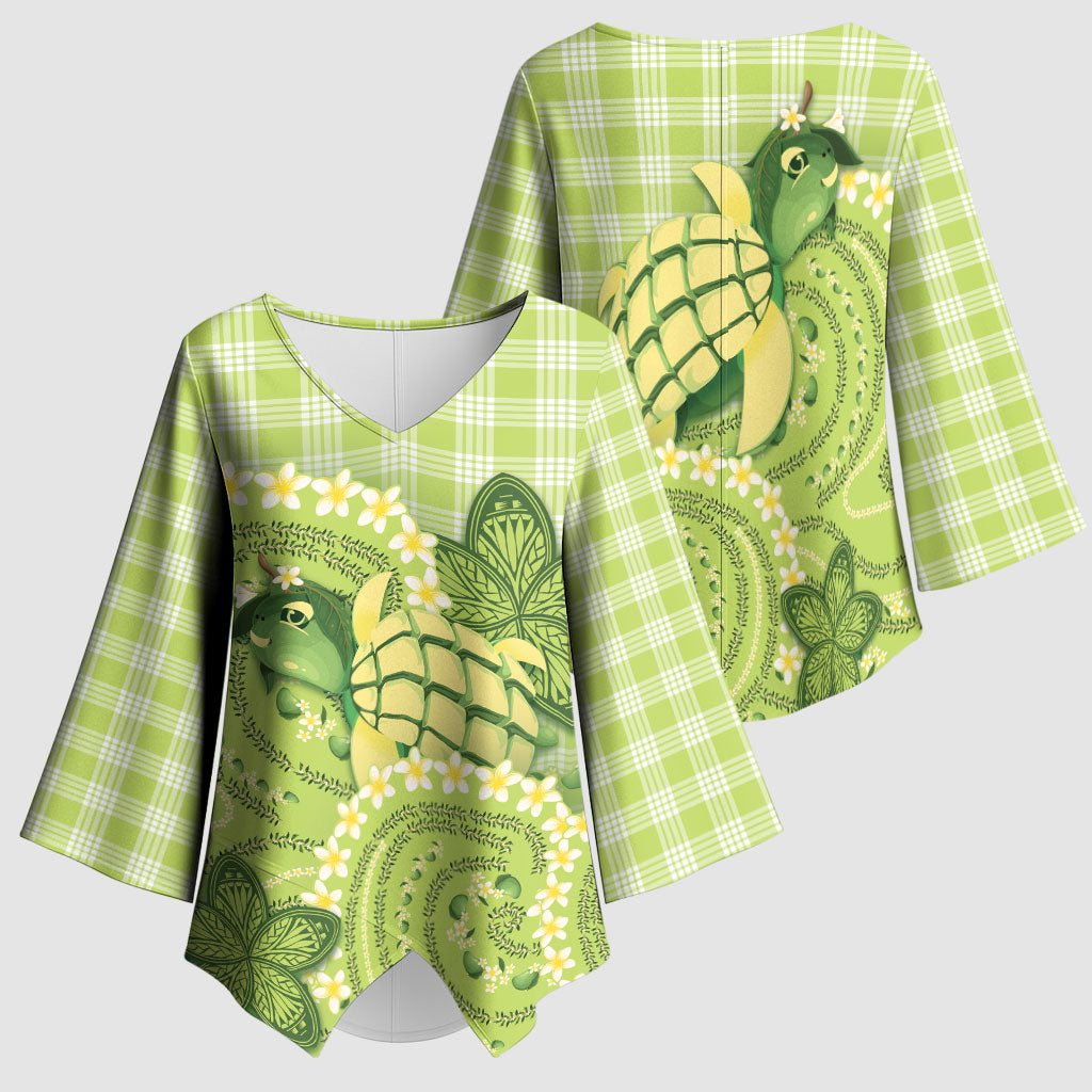 Hawaii Palaka Kimono Sleeve Blouse Cute Green Mango Turtle On The Waves