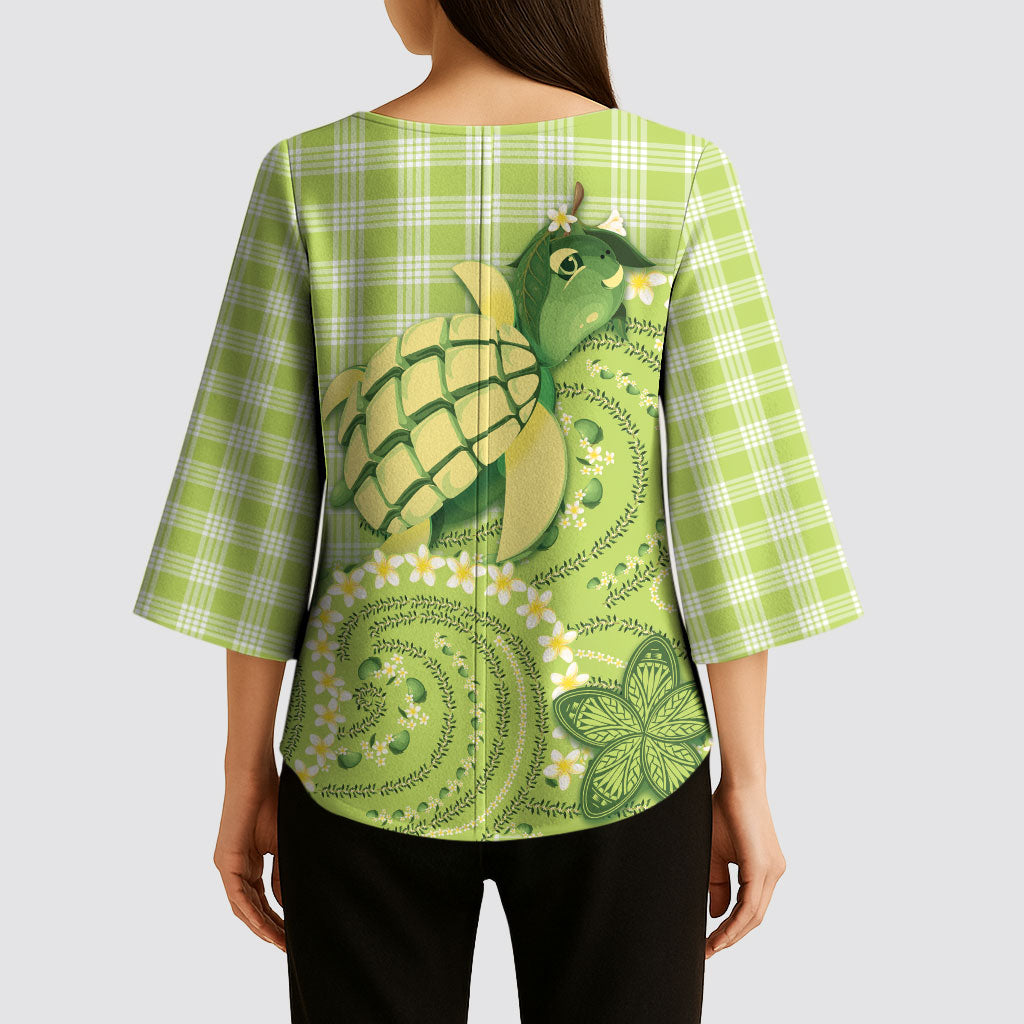 Hawaii Palaka Kimono Sleeve Blouse Cute Green Mango Turtle On The Waves