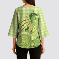 Hawaii Palaka Kimono Sleeve Blouse Cute Green Mango Turtle On The Waves